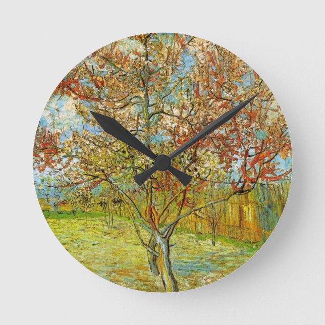 Pink Peach Tree in Blossom von Vincent van Gogh Runde Wanduhr (Vorderseite)