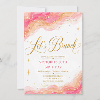 Pink Peach Watercolor Gold Glitter Let's Brunch Bi Einladung