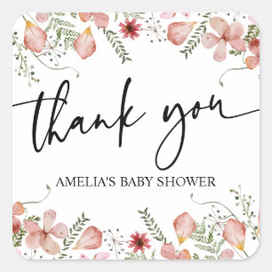 Pink Peach Wildblumen Kinderdusche Danke Quadratischer Aufkleber