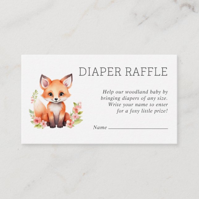 Pink Peach Woodland Fox Baby Shower Diaper Raffle  Begleitkarte (Vorderseite)