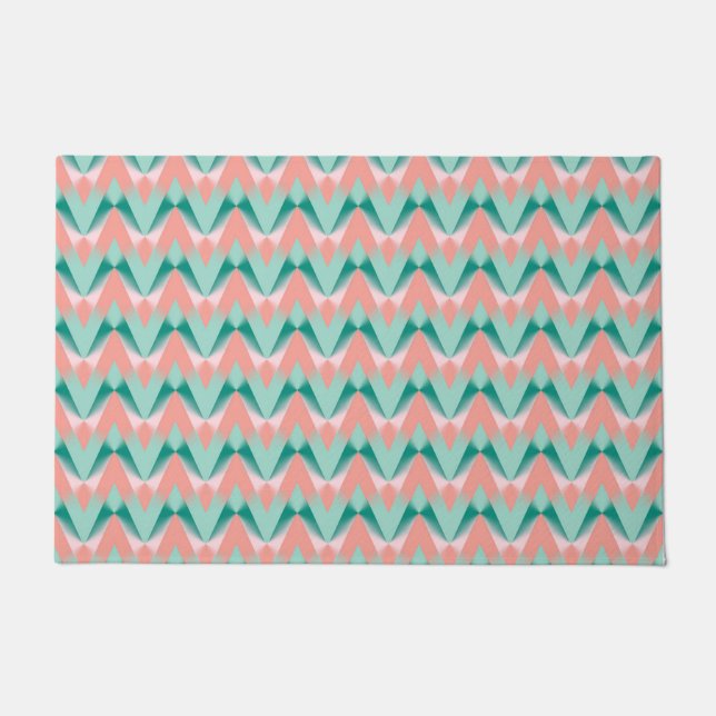 Pink Peach Yukka und Green ZigZag Muster Fußmatte (Vorderseite)