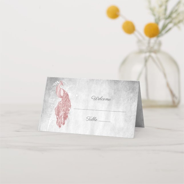 Pink Peacock Empfang Platzkarte (Vorderseite)