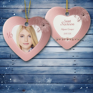 Pink Peacock Feather Foto-Vorlage 16 . Geburtstag Keramik Ornament