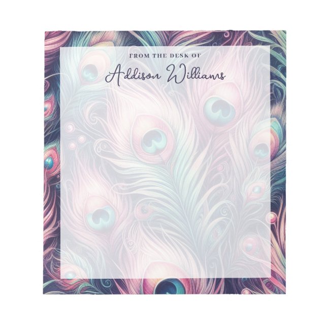 Pink Peacock Feathers Individuelle Name Notizblock (Vorderseite)