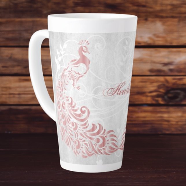 Pink Peacock Personalisiert Milchtasse (Pink Peacock Personalized Latte Mug)