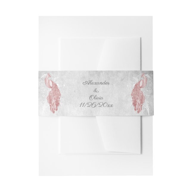 Pink Peacock Wedding Einladungsbanderole (Vorderseite Beispiel)