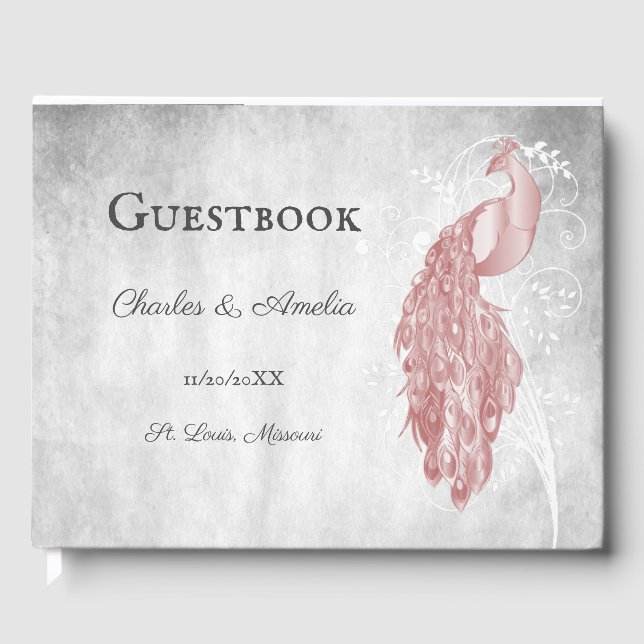 Pink Peacock Wedding Gästebuch (Vorderseite)
