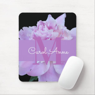 Pink Peak Lila Monogram Floral Black Mousepad