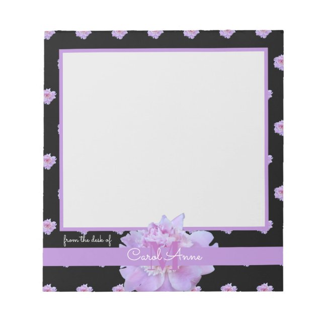 Pink Peak Lila Monogram Floral Black Notizblock (Vorderseite)