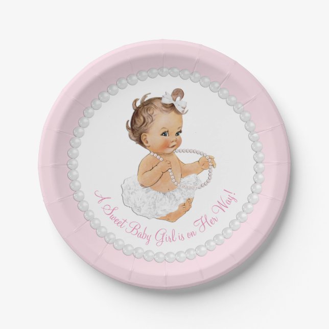 Pink Pearl Ballerina Baby Dusche Pappteller (Vorderseite)