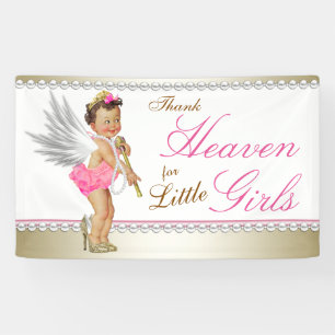 Pink Pearl High Heel Princess Angel Baby Dusche Banner