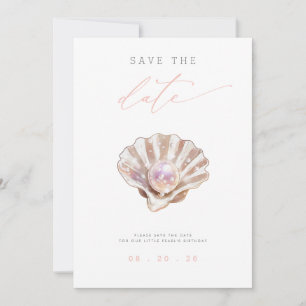 Pink Pearl Mädchen 1. Geburtstag Save The Date Einladung