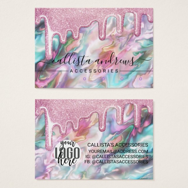 Pink Pearl Opal Glitzer Tropfen Low Earring Logo (Vorne & Hinten)