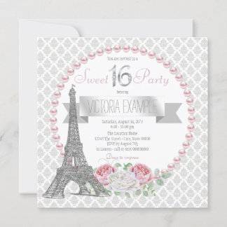 Pink Pearl Paris Sweet 16 Party Einladung