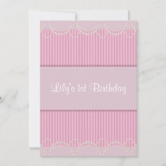 Pink Pearl Pinstripe Girls 1. Geburtstag Party Einladung