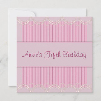 Pink Pearl Pinstripe Girls 5. Geburtstag Einladung