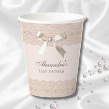 Pink Pearl Satin Bow Regency Lace Baby Dusche