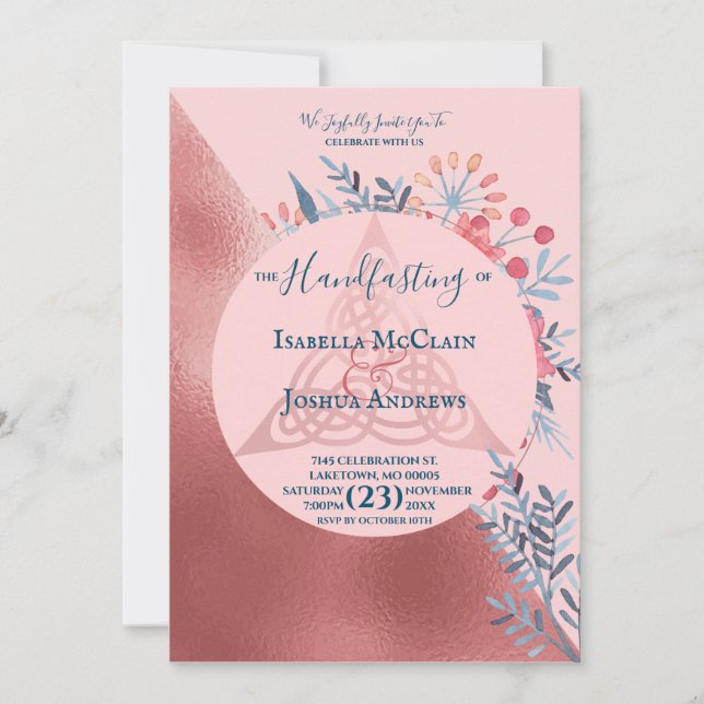 Pink Pearl Watercolor Pagan Handfasts Einladung (Vorderseite)