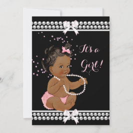 Pink Pearls Niedlich Babydusche Girl Black Ethnic Einladung