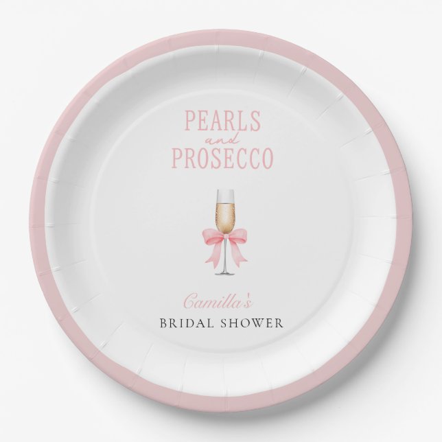 Pink Pearls & Prosecco Brautparty Pappteller (Vorderseite)