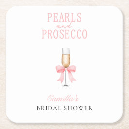 Pink Pearls & Prosecco Brautparty Rechteckiger Pappuntersetzer