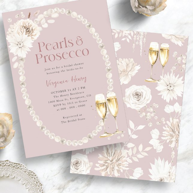 Pink Pearls und Prosecco Bridal Einladung (Pink Pearls and Prosecco Bridal Invitation
)