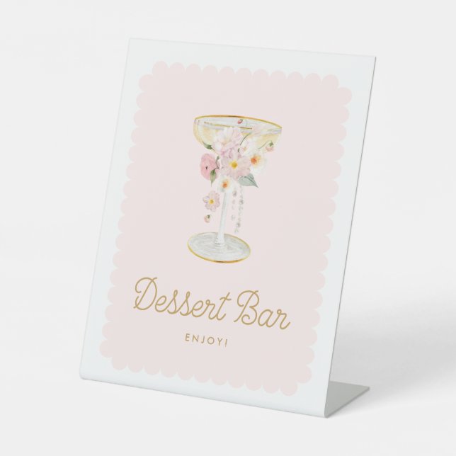 Pink Pearls und Prosecco Dessert Bar Sign Sockelschild (Vorderseite)