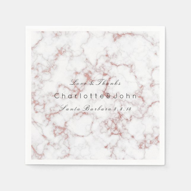 Pink Pearly Rose Gold Weißer grauer Marmor Party Serviette (Vorderseite)