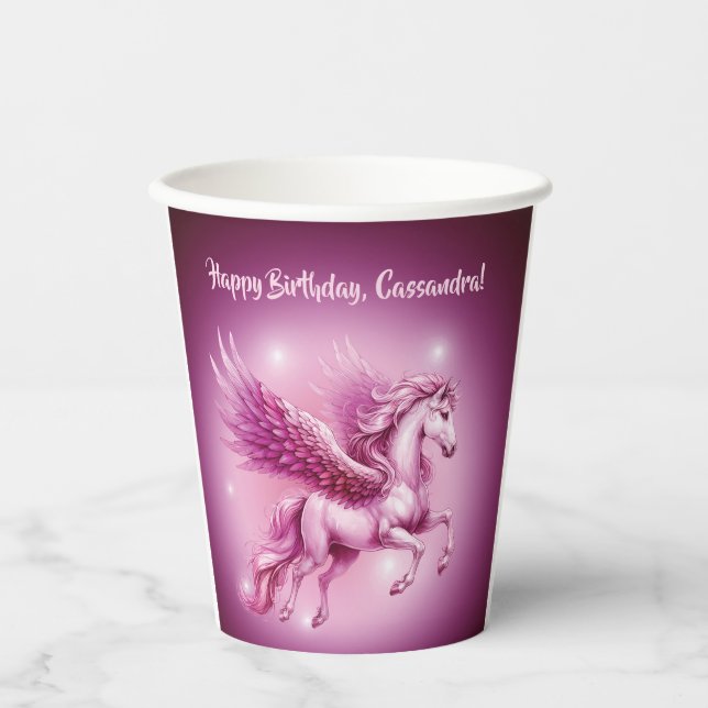 Pink Pegasus "Happy Birthday" Pappbecher (Vorderseite)