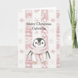 Pink Penguin Snowflakes Weihnachten Karte
