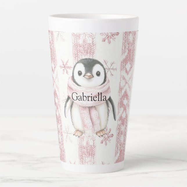 Pink Penguin Snowflakes Weihnachten Milchtasse (Vorderseite)