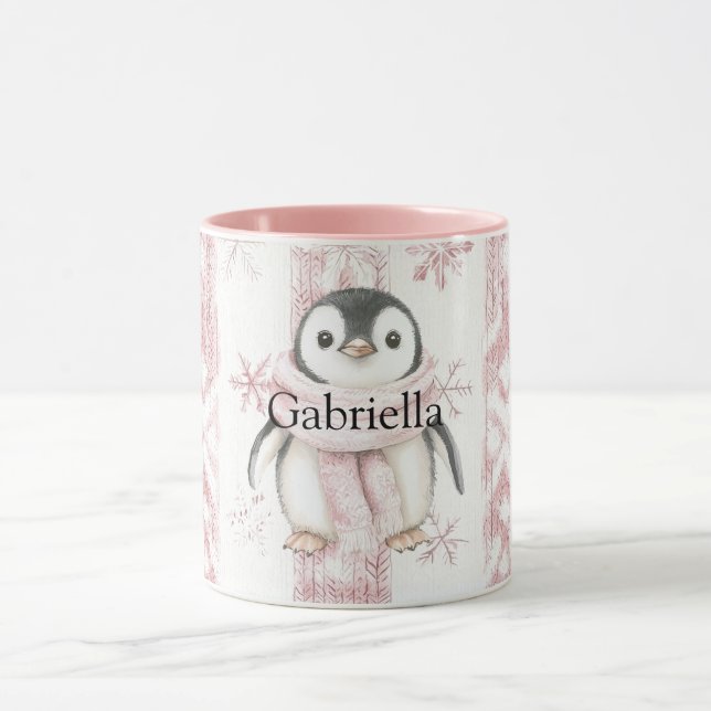 Pink Penguin Snowflakes Weihnachten Tasse (Zentrum)