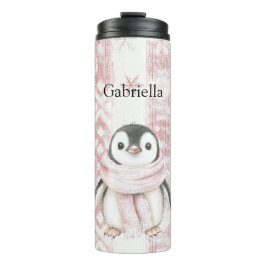 Pink Penguin Snowflakes Weihnachten Thermosbecher