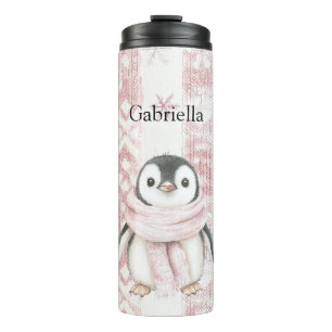Pink Penguin Snowflakes Weihnachten Thermosbecher