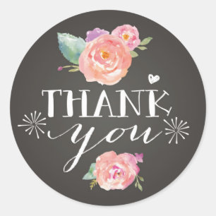 Pink Peongs auf Chalkboard Danke Stickers