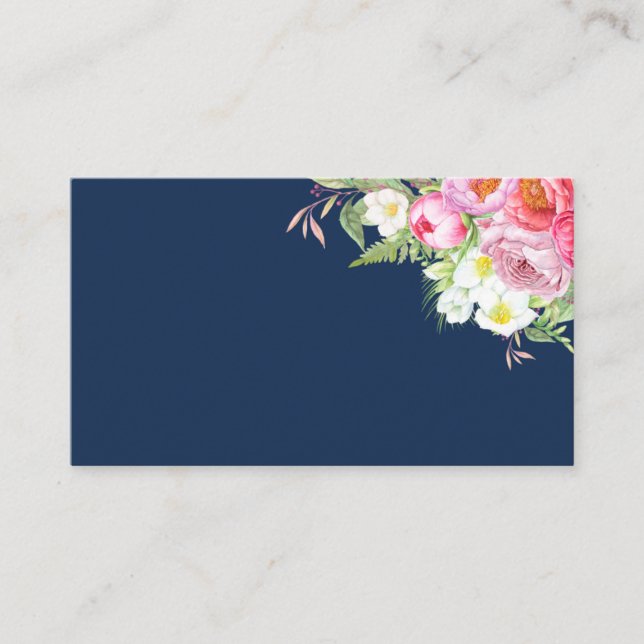 Pink Peongs auf Navy Blue Placecards Platzkarte (Vorderseite)