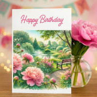 Pink Peongs auf Park Happy Birthday Grußkarte