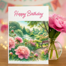 Pink Peongs auf Park Happy Birthday Grußkarte