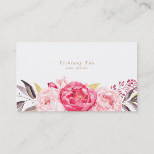 Pink Peongs Blume Aquarell Business Card Visitenkarte
