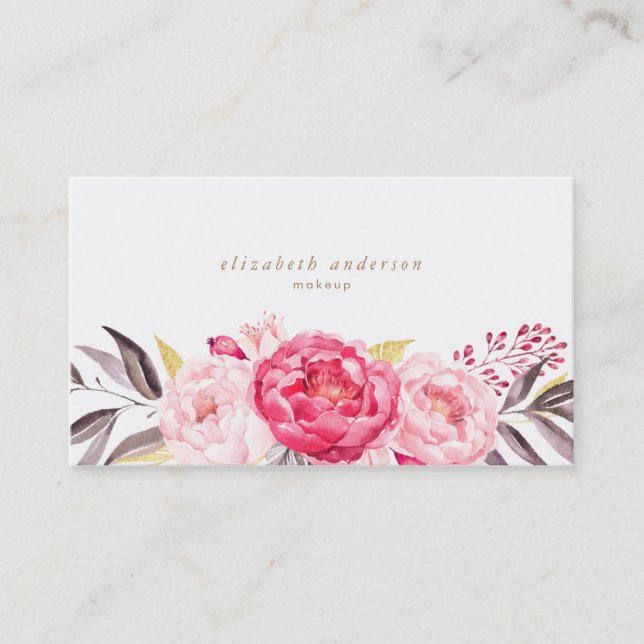 Pink Peongs Blume Aquarell Business Card Visitenkarte (Vorderseite)