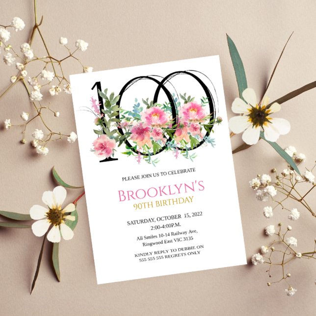 Pink Peonies 100. Geburtstag Einladung (Von Creator hochgeladen)