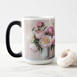  Pink Peonies Art Deco Morphing Mug Verwandlungstasse