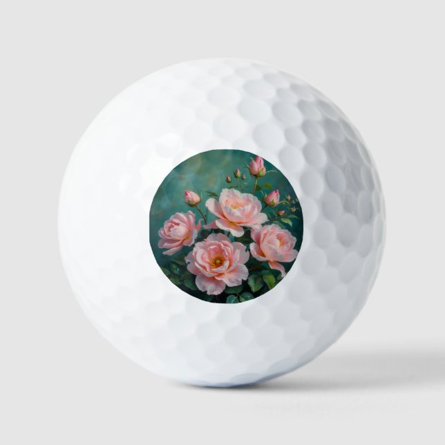 Pink Peonies Artwork on Emerald Green Golfball (Vorderseite)