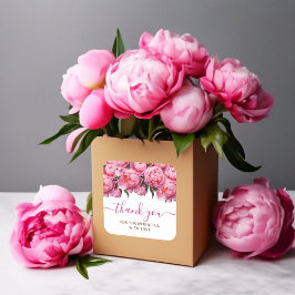 Pink Peonies Baby Dusche Danke Quadratischer Aufkleber