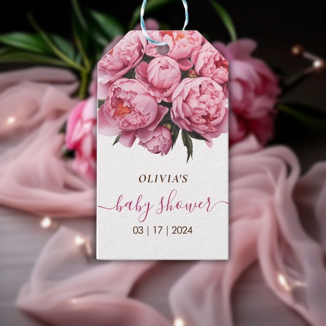 Pink Peonies Baby Dusche Geschenkanhänger (Pink Peonies Watercolor Baby Shower Gift Tags)