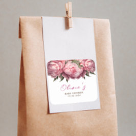 Pink Peonies Baby Dusche Quadratischer Aufkleber