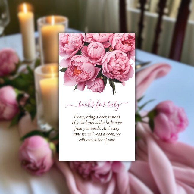 Pink Peonies Baby Showbücher für Baby Begleitkarte (Pink Peonies Baby Shower Books for Baby Enclosure Card)