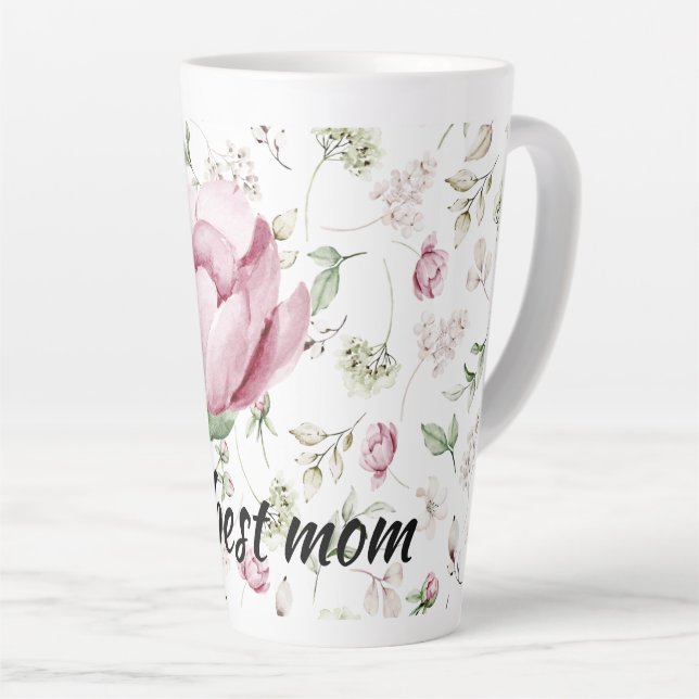 Pink Peonies Beste Mama Latte Tasse (Rechte Ecke)