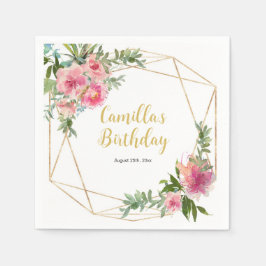 Pink Peonies Birthday Serviette