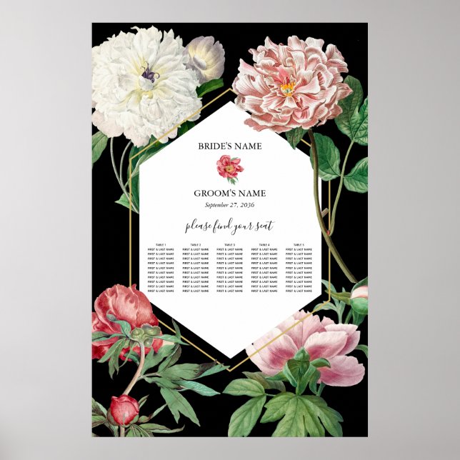 Pink Peonies Blume Hochzeitskizze Poster (Vorne)